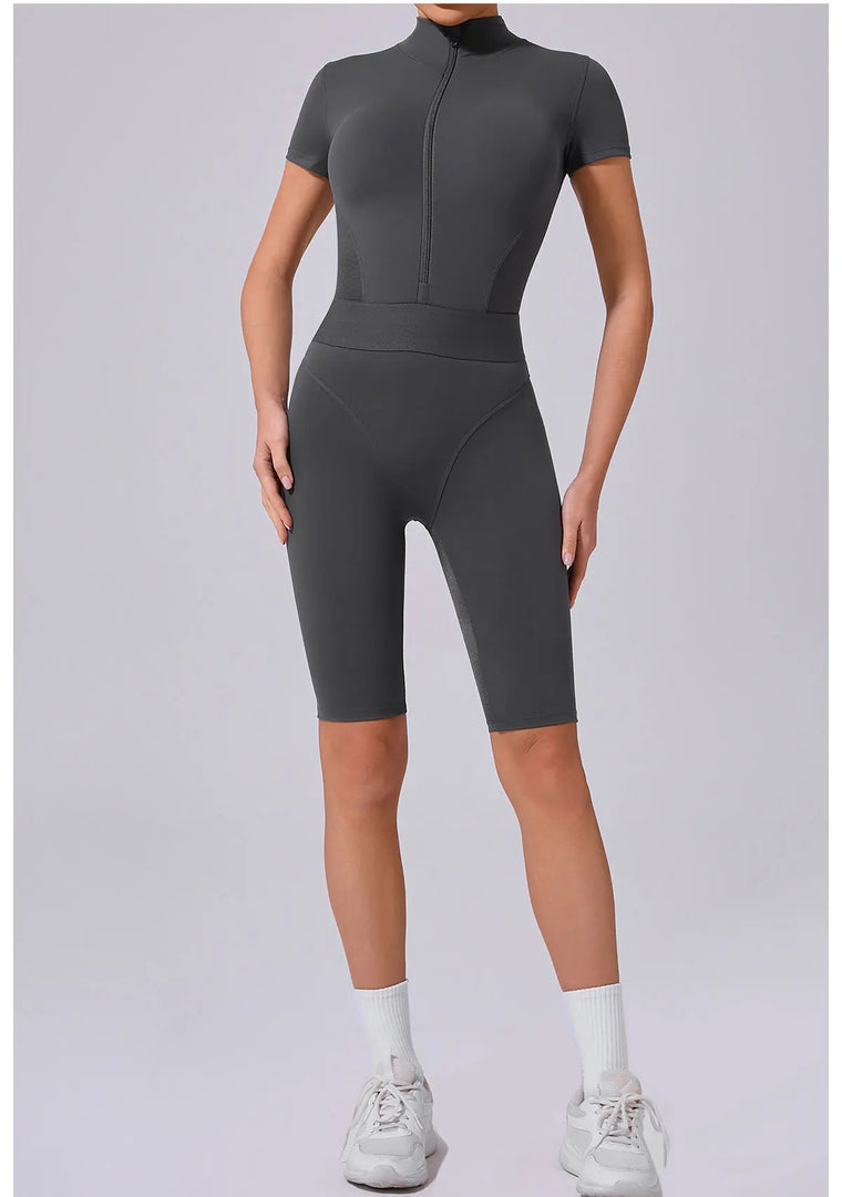 Seamless Zippered Contour Yoga Bodysuit for Performance