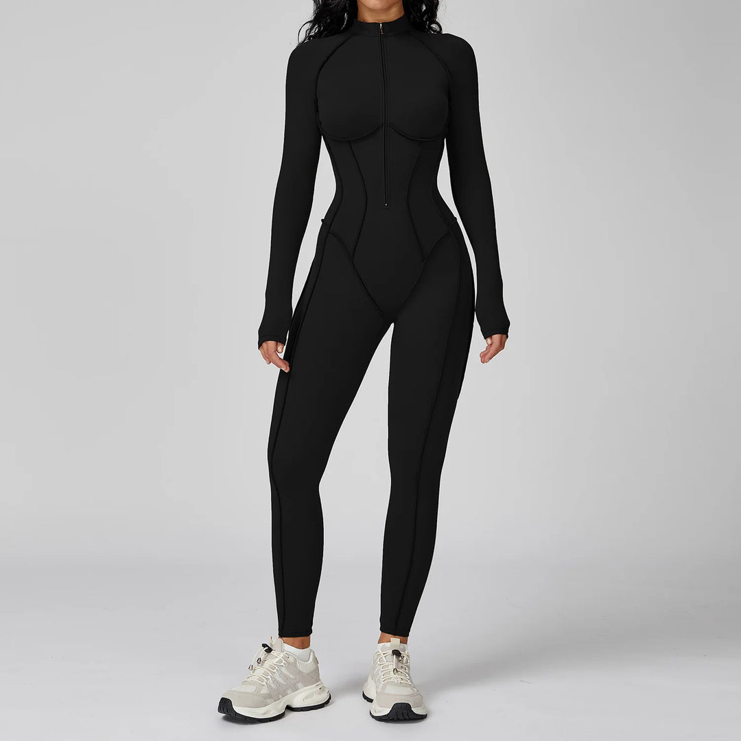 Seamless Zippered Yoga Jumpsuit With High Elasticity