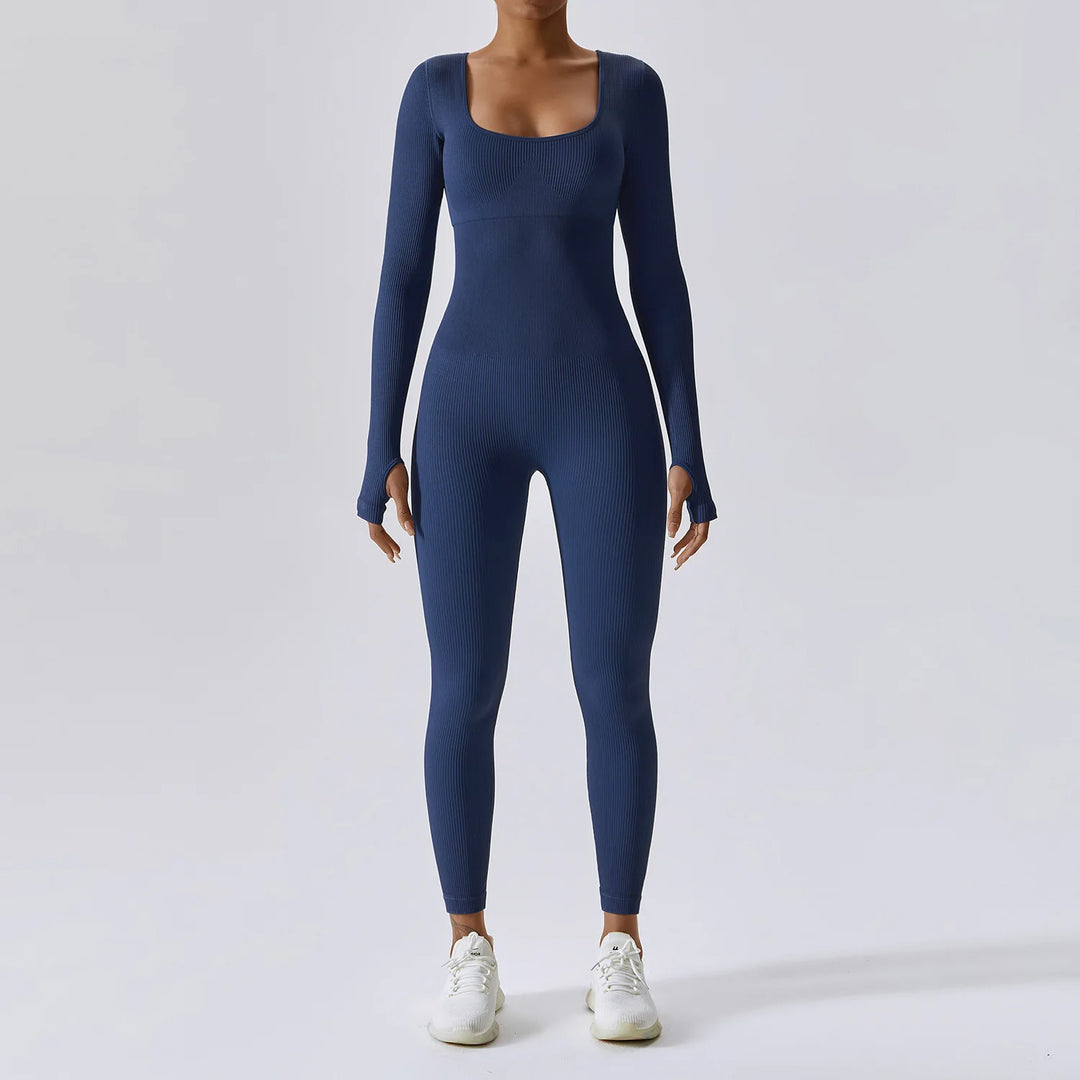 Seamless Contouring Yoga Bodysuit With Long Sleeves
