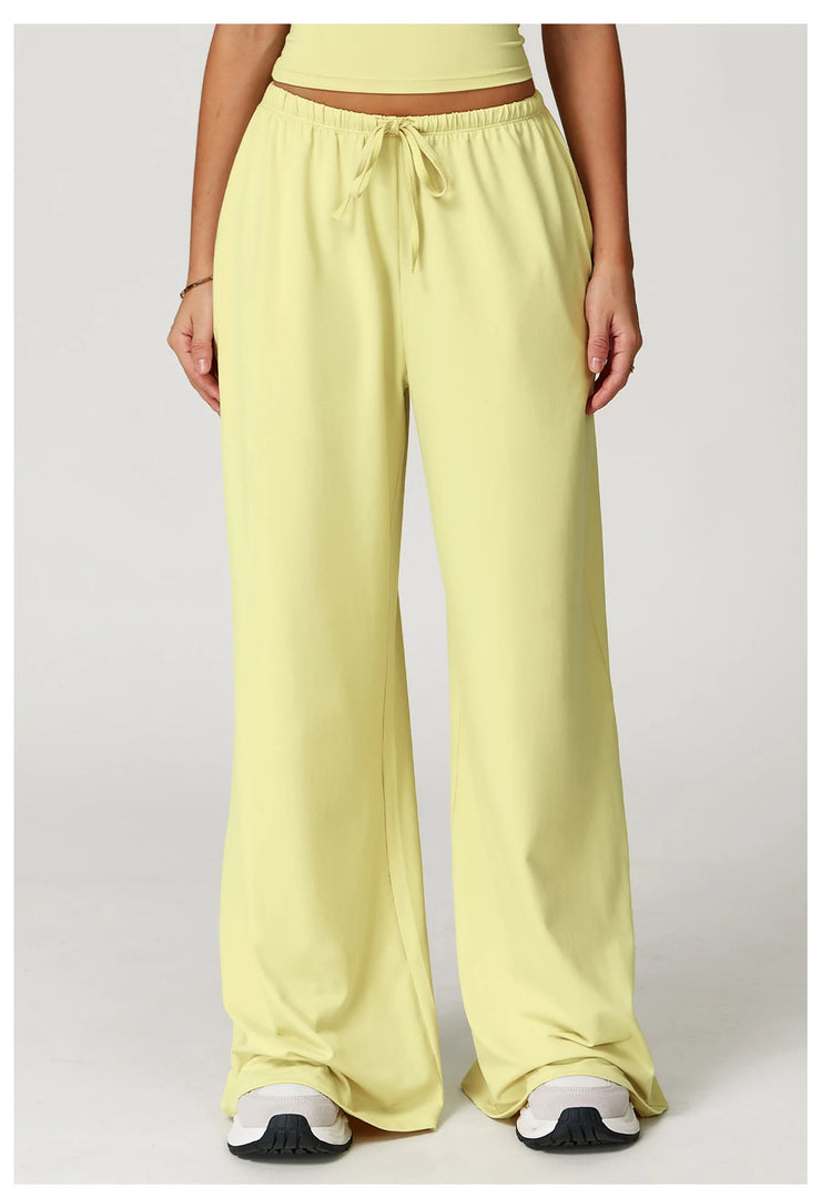 Breathable Contour Drawstring Wide Leg Athletic Pants