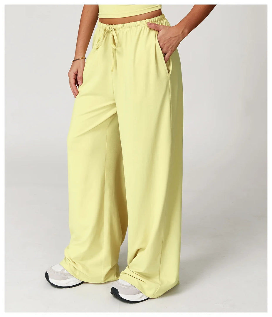 Breathable Contour Drawstring Wide Leg Athletic Pants