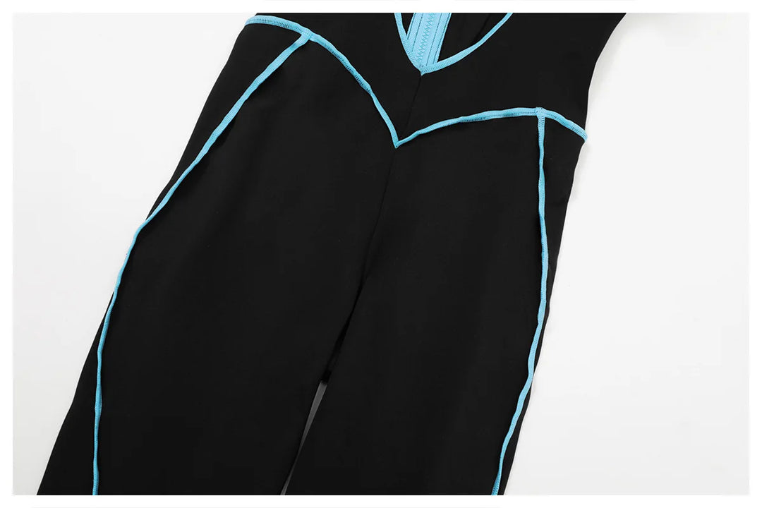 Contoured Zippered Performance Yoga Jumpsuit Nylon Knit