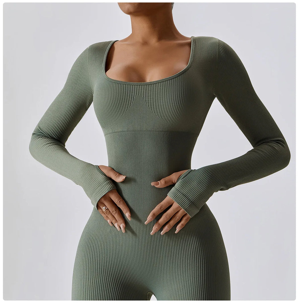 Seamless Contouring Yoga Bodysuit With Long Sleeves