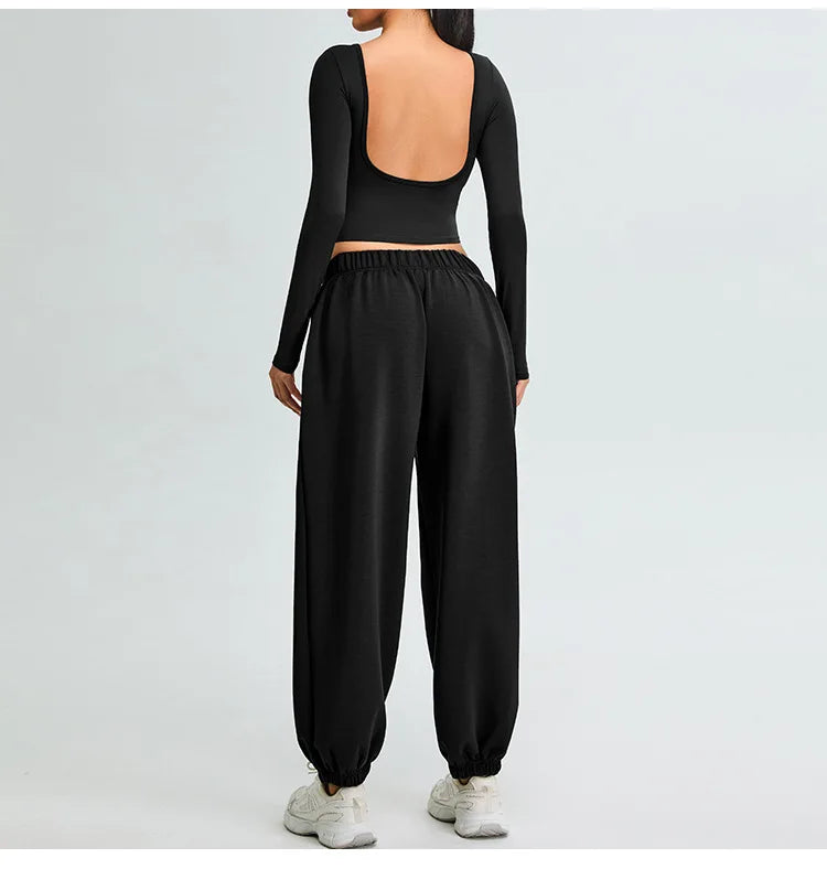 Soft Backless Sculpted Athleisure Crop Top With Sleeves