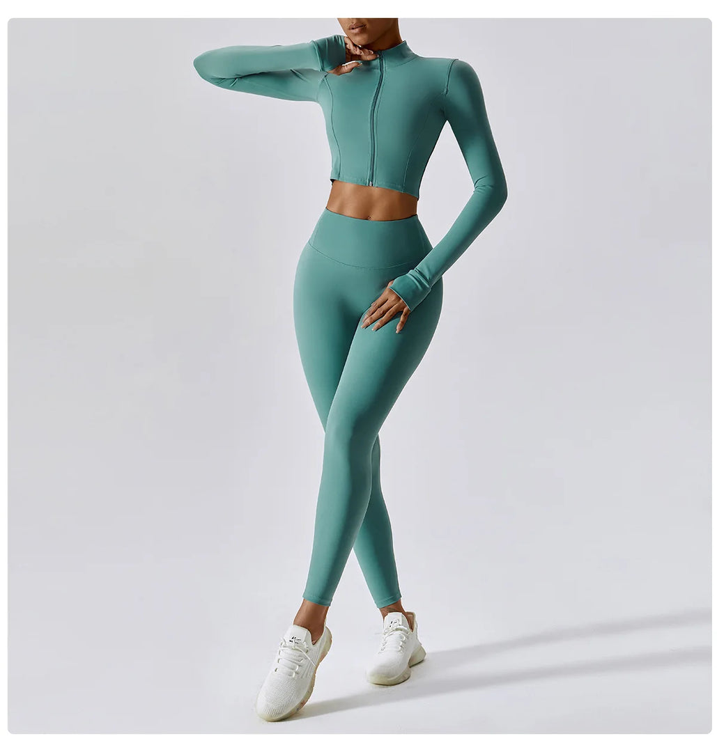 Luxurious Contoured Yoga Jacket With Nylon Zip Front