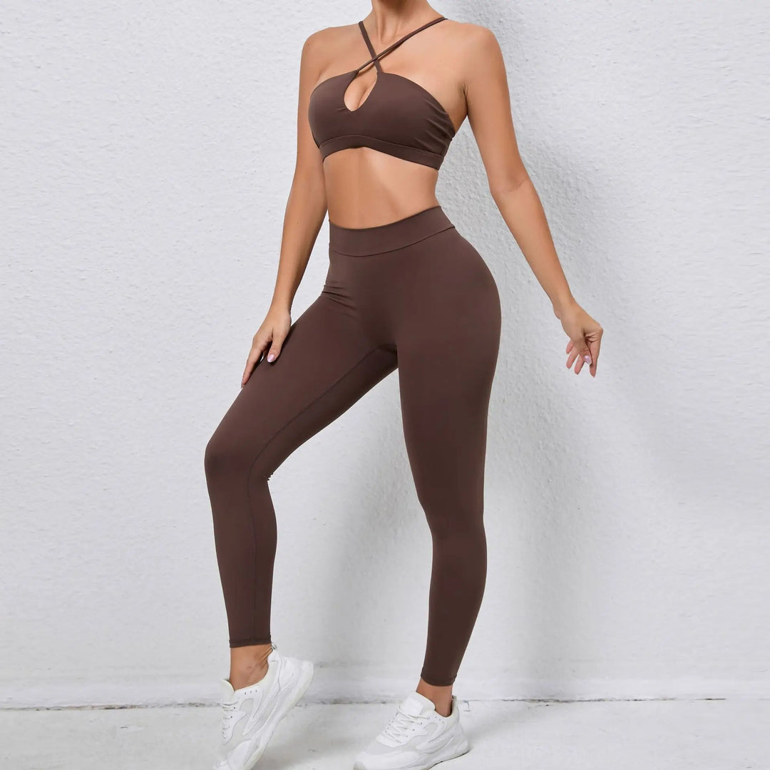 Two Piece Ribbed Seamless Studio Yoga Set Cross Back