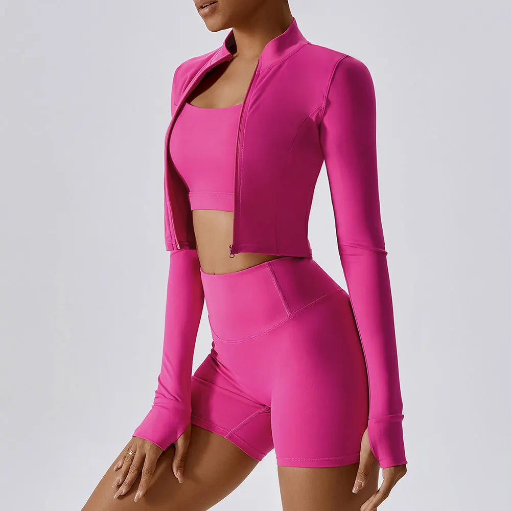 Luxurious Contoured Yoga Jacket With Nylon Zip Front