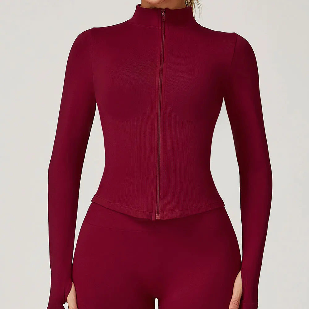 Seamless Contour Yoga Top With Zippered Long Sleeve
