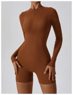 Load image into Gallery viewer, Zippered Long Sleeve Contour Yoga Jumpsuit Performance

