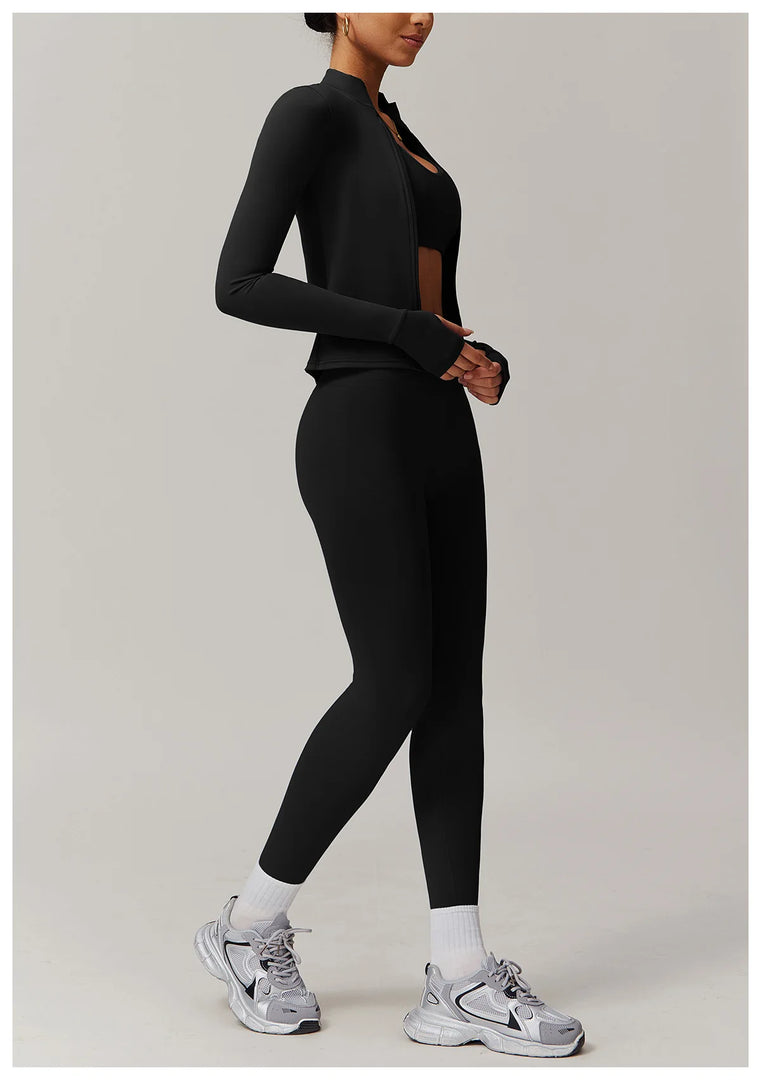 Performance Contoured Zippered Yoga Outfit Long Sleeve