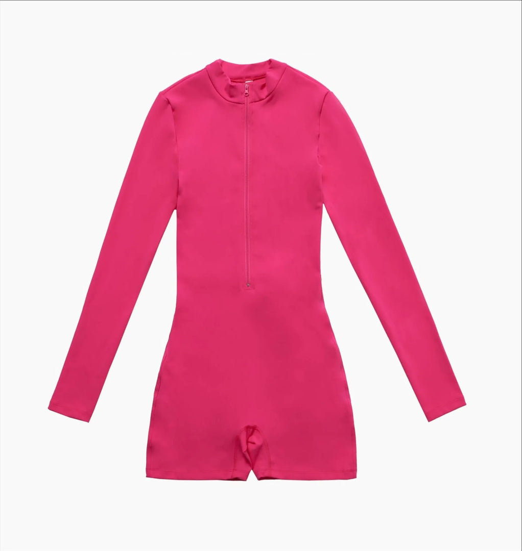 Zippered Long Sleeve Contour Yoga Jumpsuit Performance