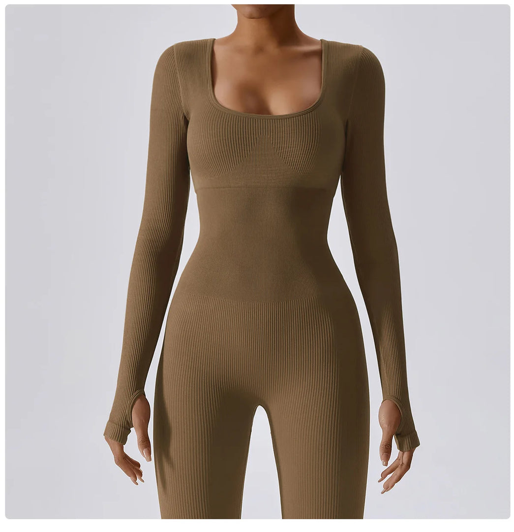 Seamless Contouring Yoga Bodysuit With Long Sleeves
