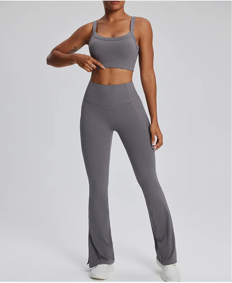 Contour Stretch Athleisure Bell Bottoms Set Nylon Spandex