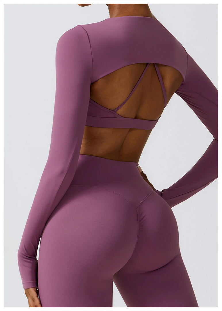 Contoured Interwoven Athleisure Long Sleeve Yoga Ensemble