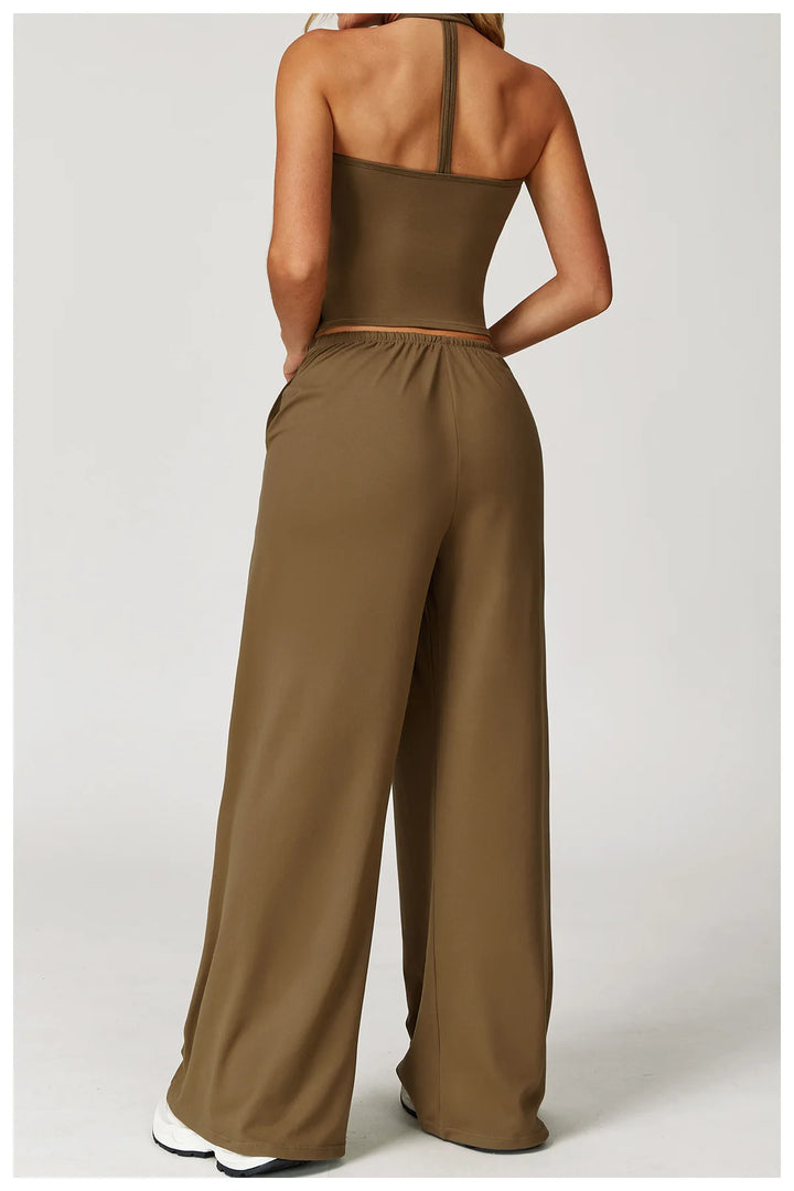 Breathable Contour Drawstring Wide Leg Athletic Pants