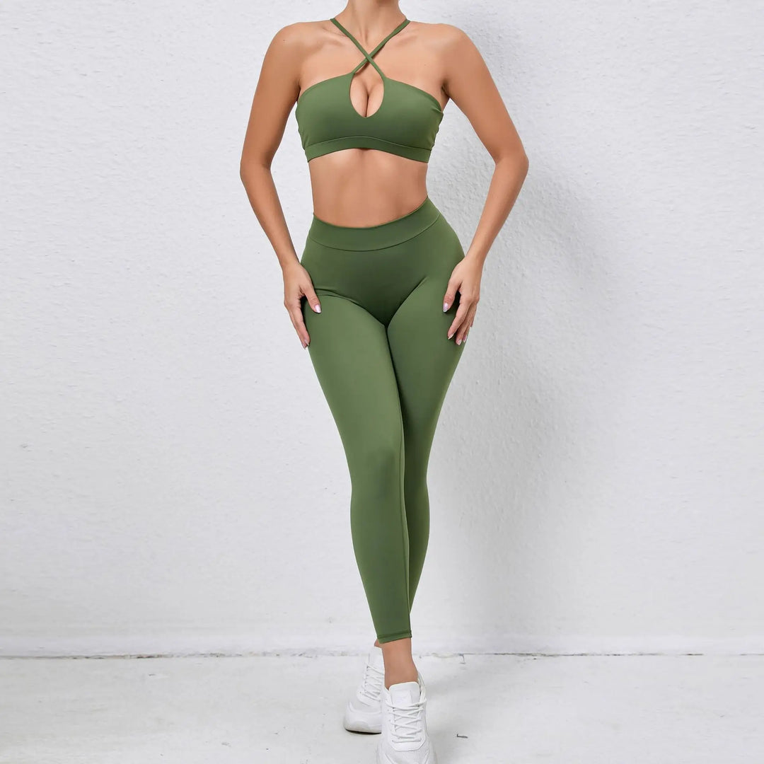 Two Piece Ribbed Seamless Studio Yoga Set Cross Back