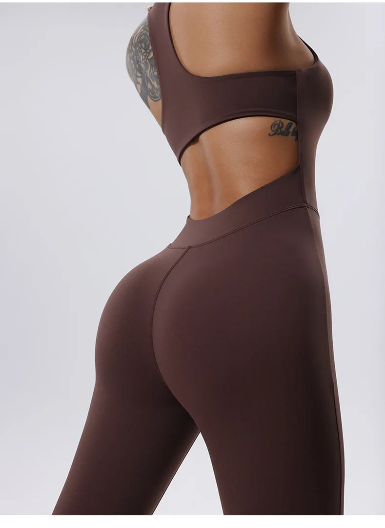 Zippered Contoured One-Piece Yoga Set Performance Wear
