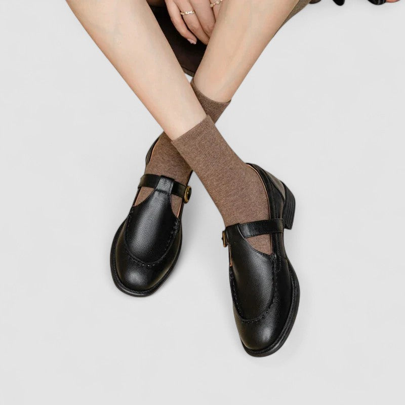 Women's Mary Jane Shoes Buckle Strap Round Toe Flat Style