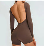 Load image into Gallery viewer, Backless Luxe Long Sleeve Yoga Jumpsuit Silhouette Chic
