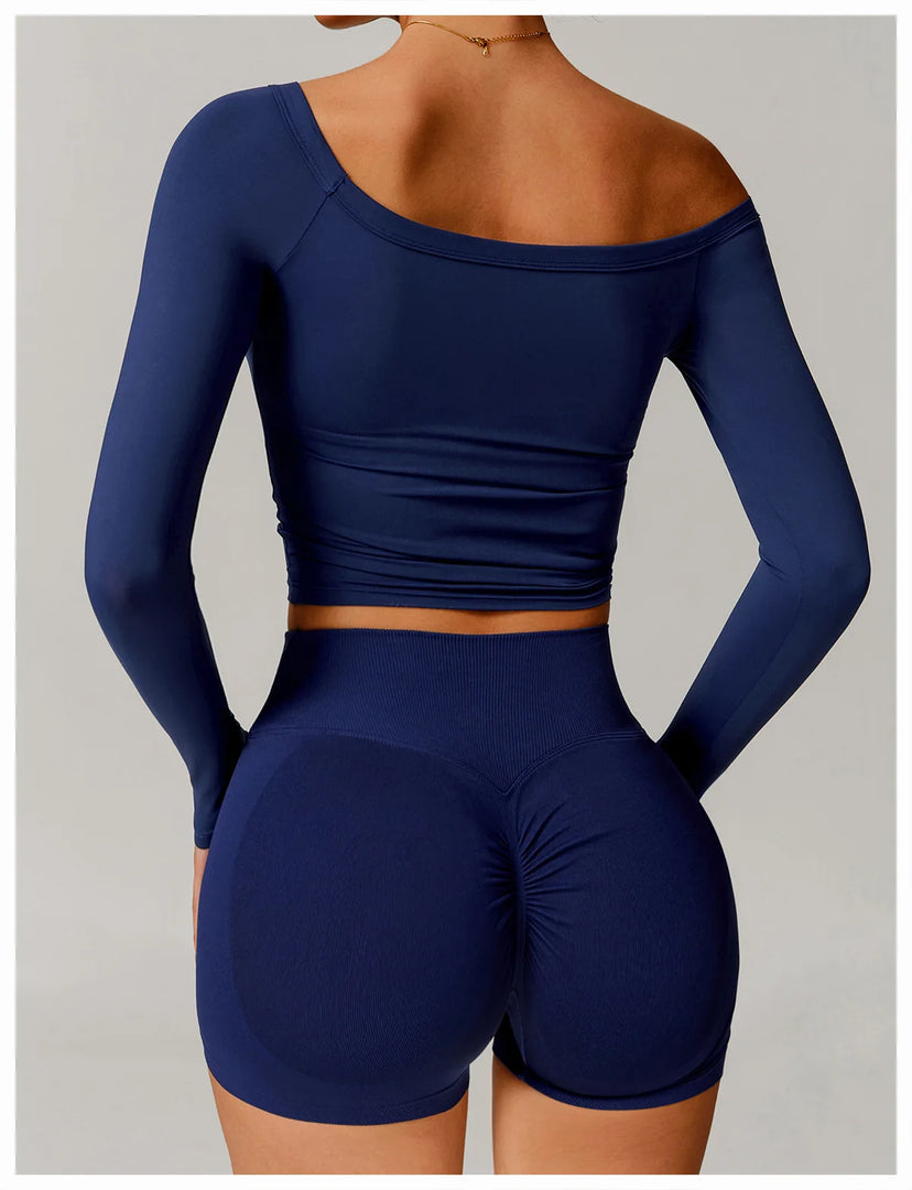Performance Contour Knit Long Sleeve Yoga Top Nylon Spandex