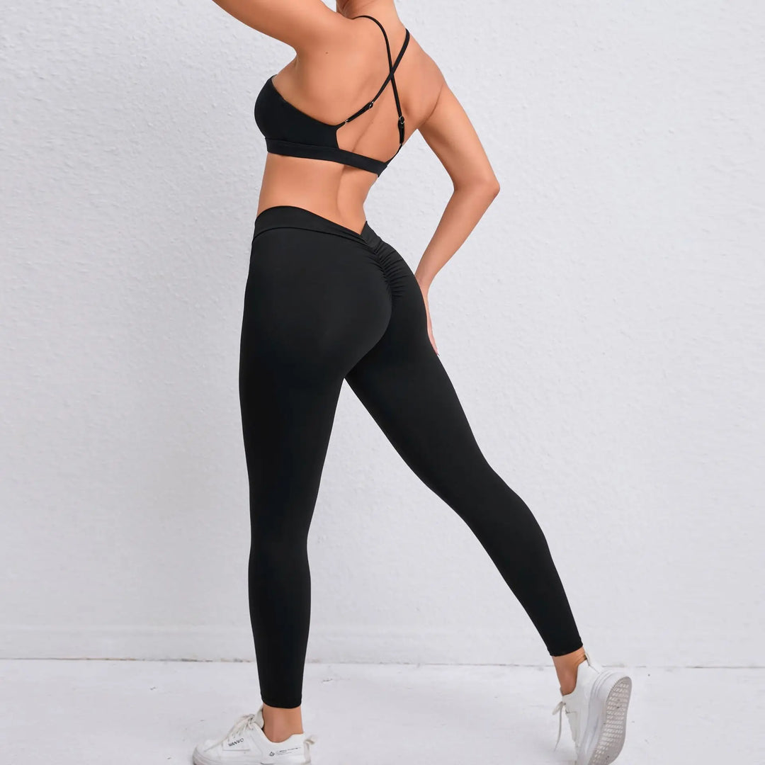 Two Piece Ribbed Seamless Studio Yoga Set Cross Back