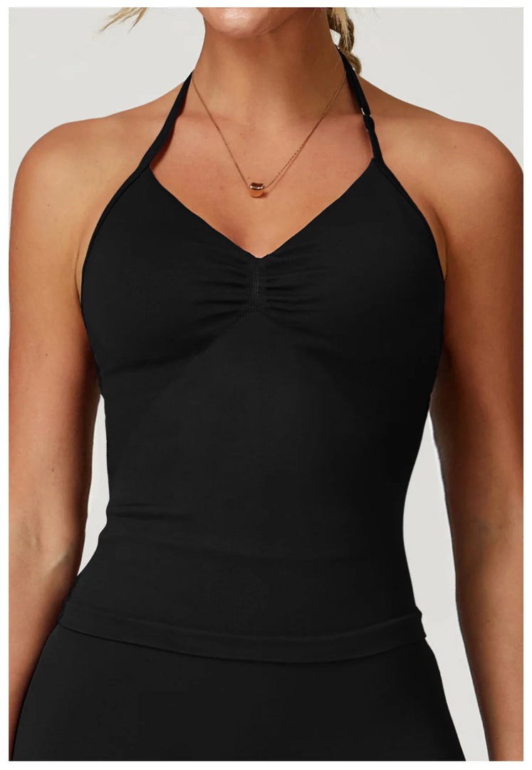 Breathable Contoured Halter Crop Sports Bra With Padding