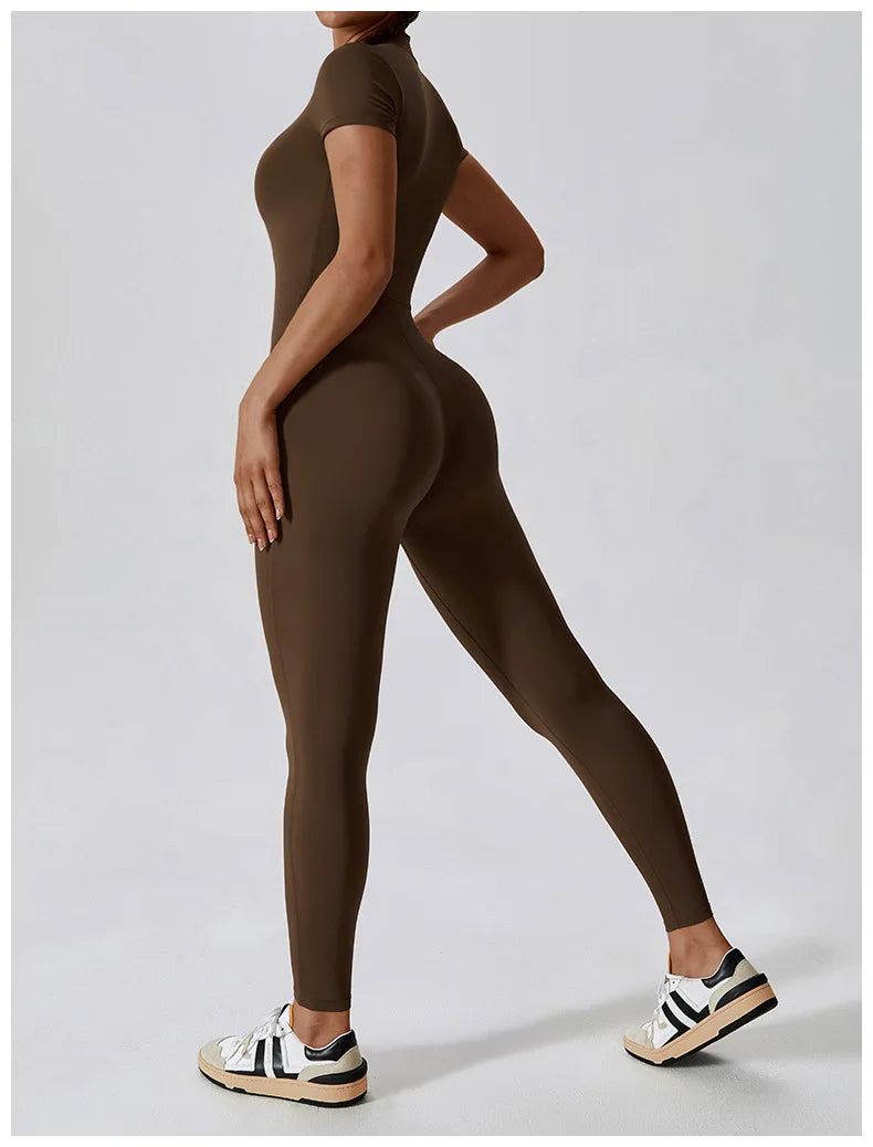 Seamless One Piece Yoga Bodysuit Zippered Breathable