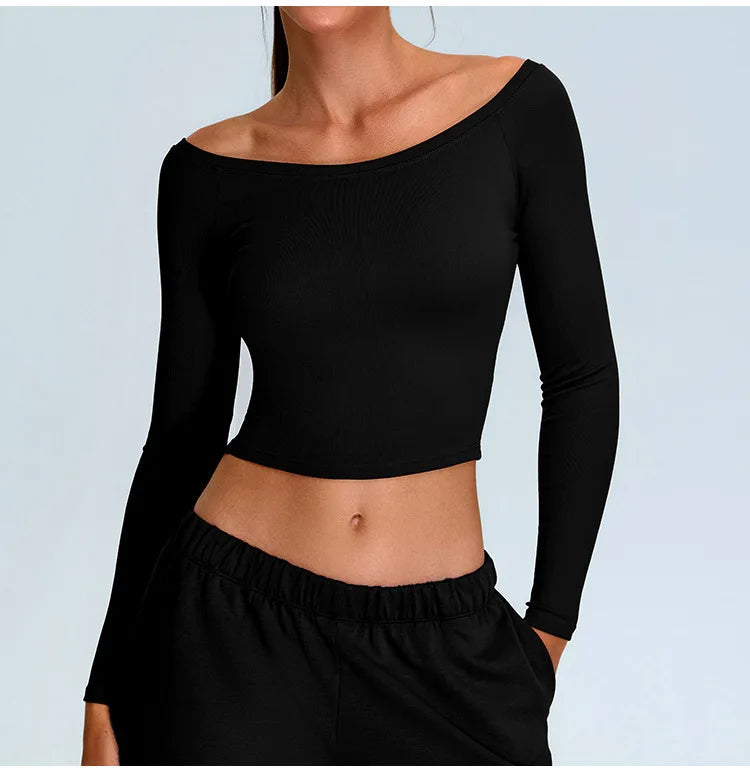 Off Shoulder Contour Seamless Athleisure Top Nylon