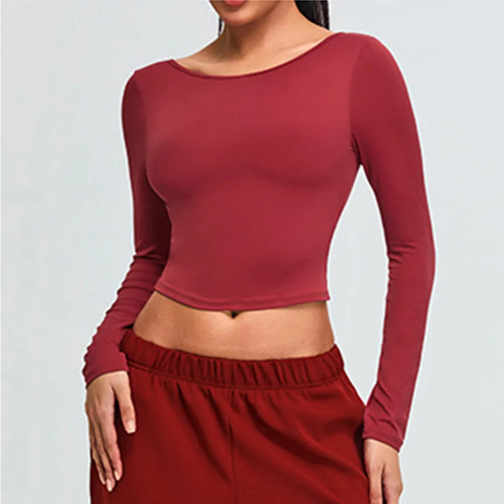 Soft Backless Sculpted Athleisure Crop Top With Sleeves