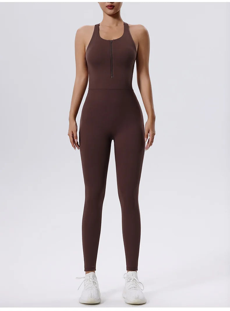 Zippered Contoured One-Piece Yoga Set Performance Wear