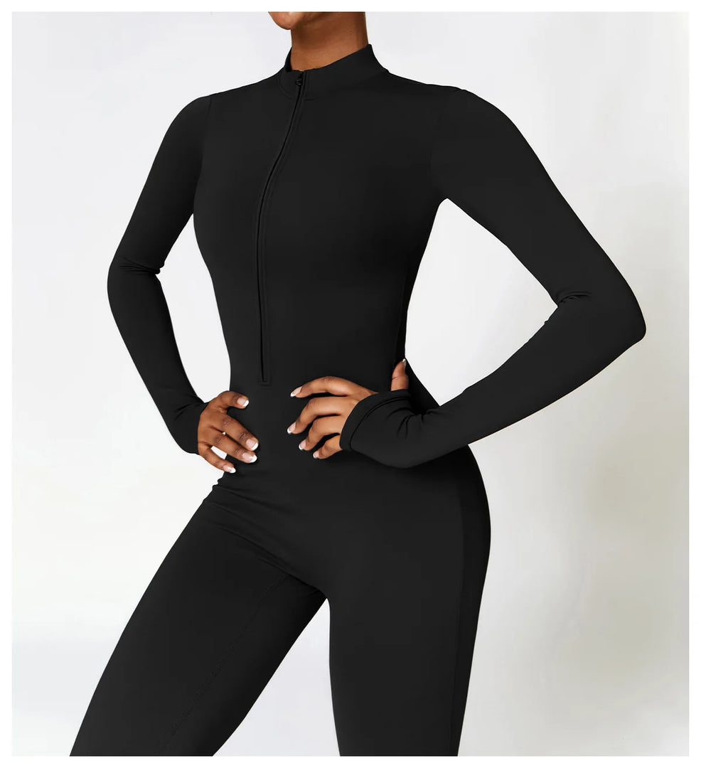 Zippered Contour Yoga Romper With Ultra Compression