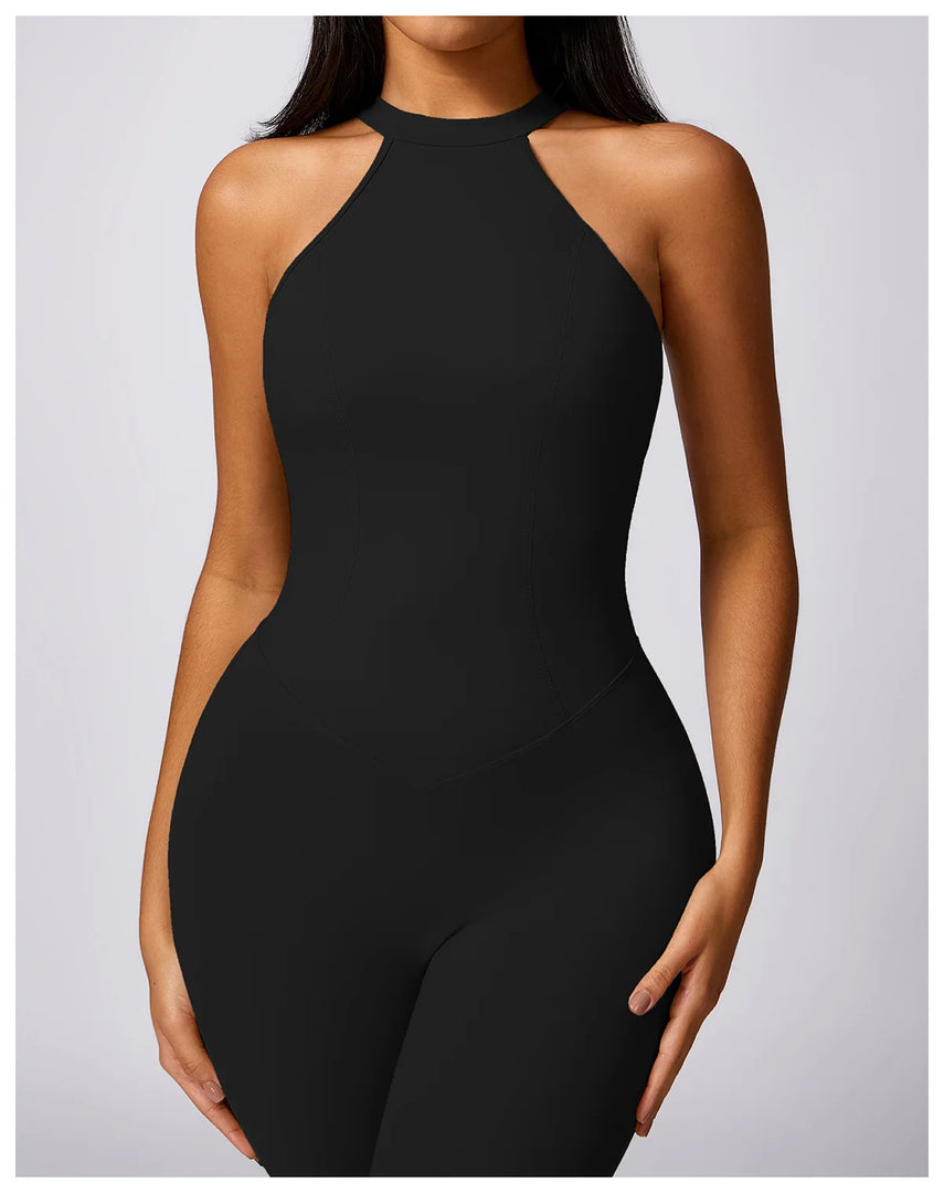 Backless Contour Jumpsuit Set with Seamless Performance