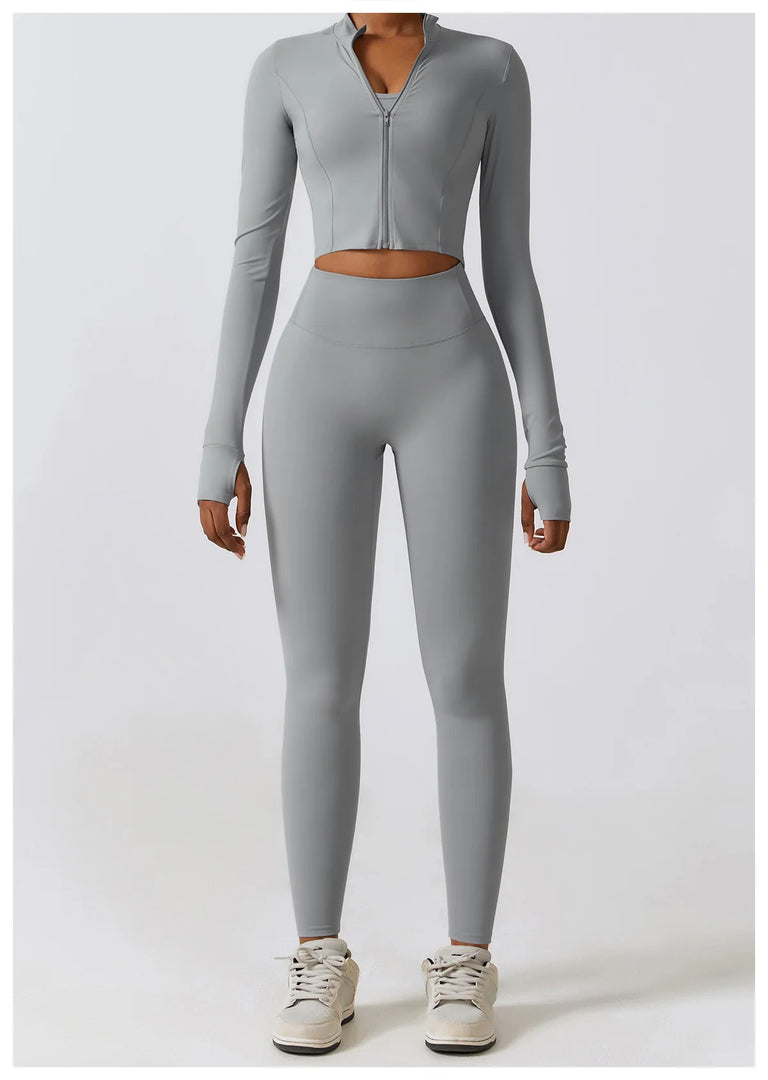 Contoured Interwoven Athleisure Long Sleeve Yoga Ensemble