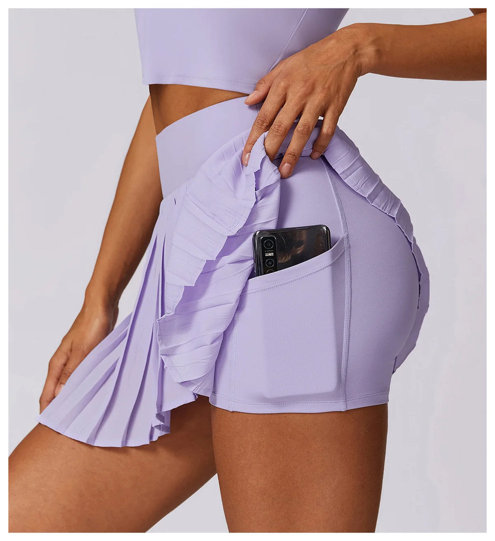 Pocketed High Waist Tennis Skirt Performance Wear Nylon
