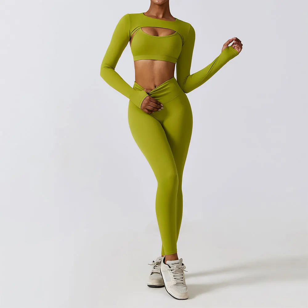 Contoured Interwoven Athleisure Long Sleeve Yoga Ensemble