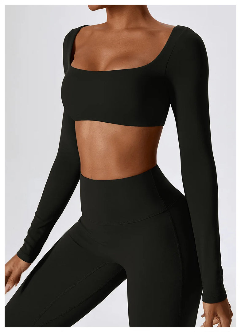 Contour Seamless Crop Yoga Performance Wear Long Sleeve