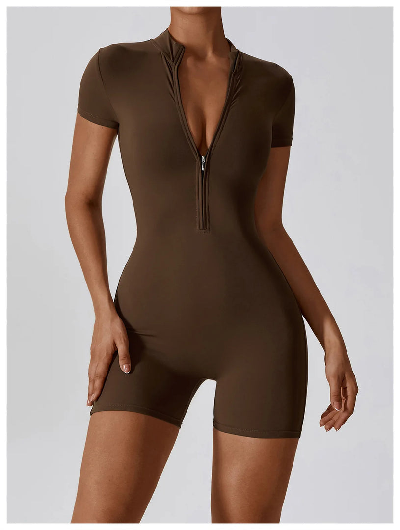 Seamless Contour Zippered Yoga Bodysuit Performance