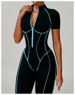 Load image into Gallery viewer, Contoured Zippered Performance Yoga Jumpsuit Nylon Knit
