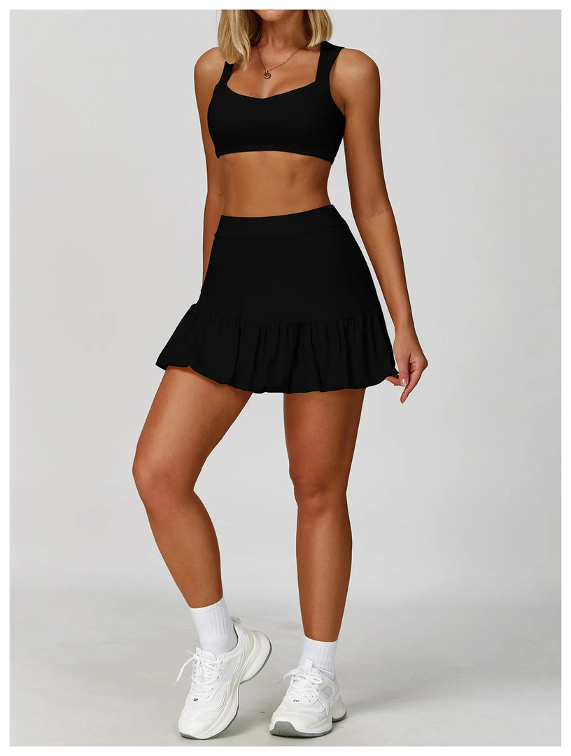 High Waist Tennis Skirt With Breathable Pockets Nylon