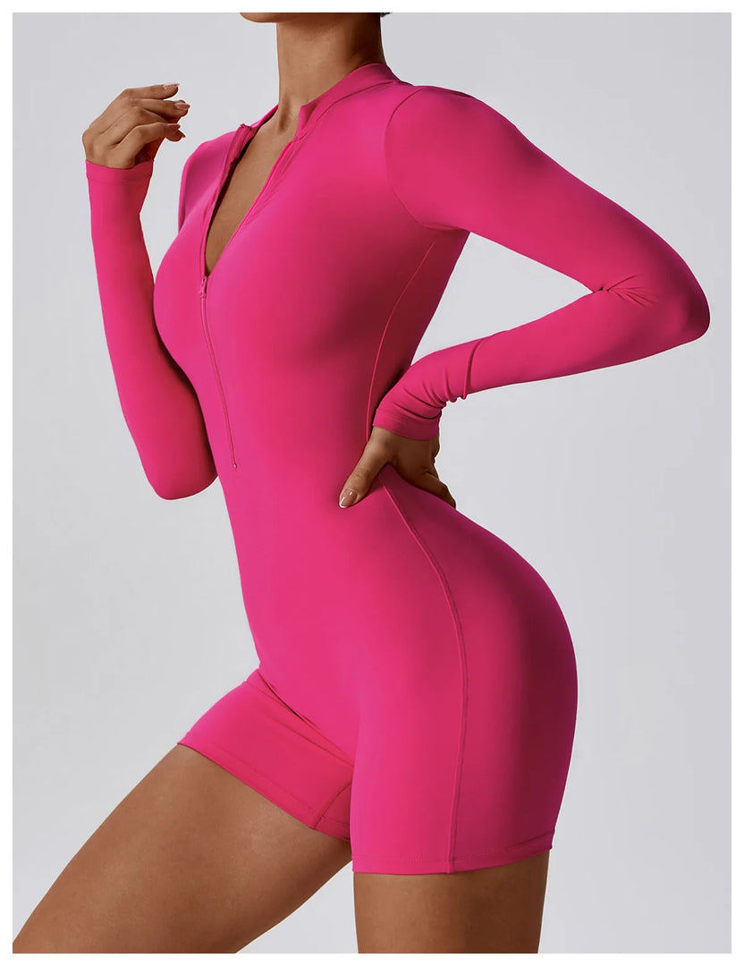 Zippered Long Sleeve Contour Yoga Jumpsuit Performance