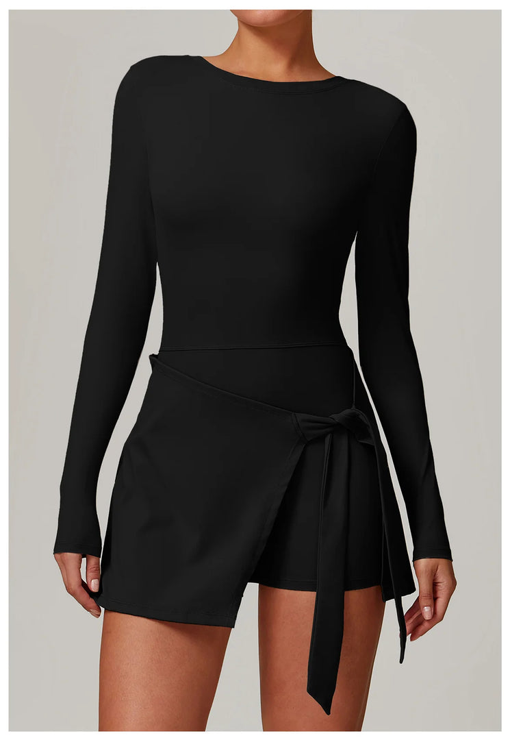 Backless Long Sleeve Contoured Bodysuit Jumpsuit