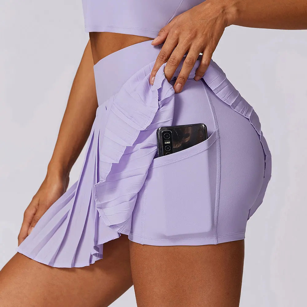 Pocketed High Waist Tennis Skirt Performance Wear Nylon