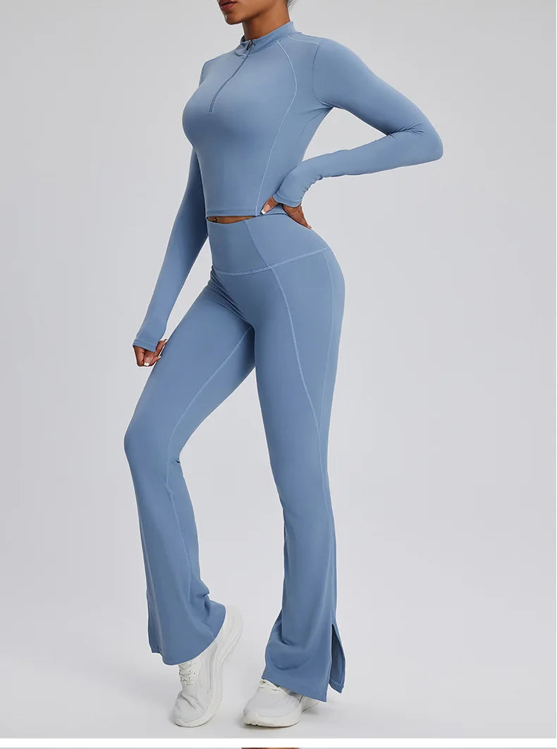 Contour Stretch Athleisure Bell Bottoms Set Nylon Spandex