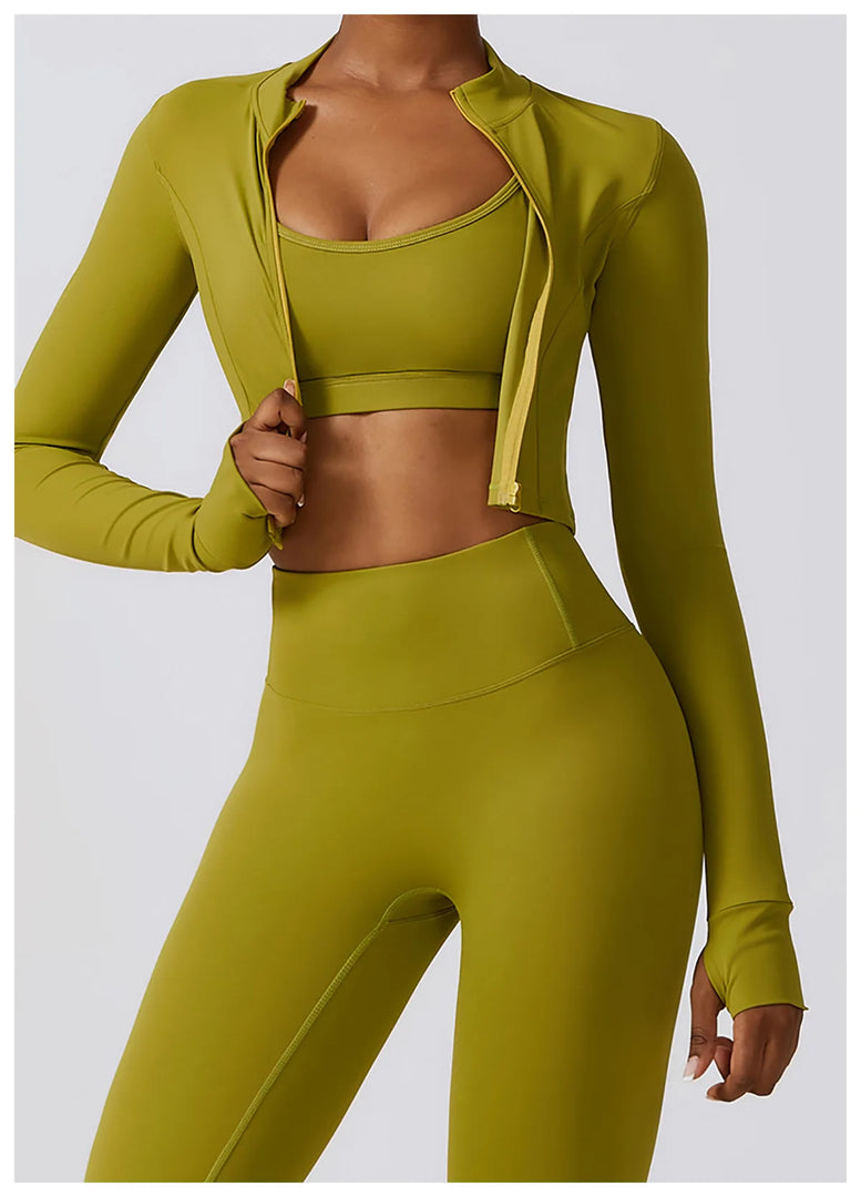 Contoured Interwoven Athleisure Long Sleeve Yoga Ensemble