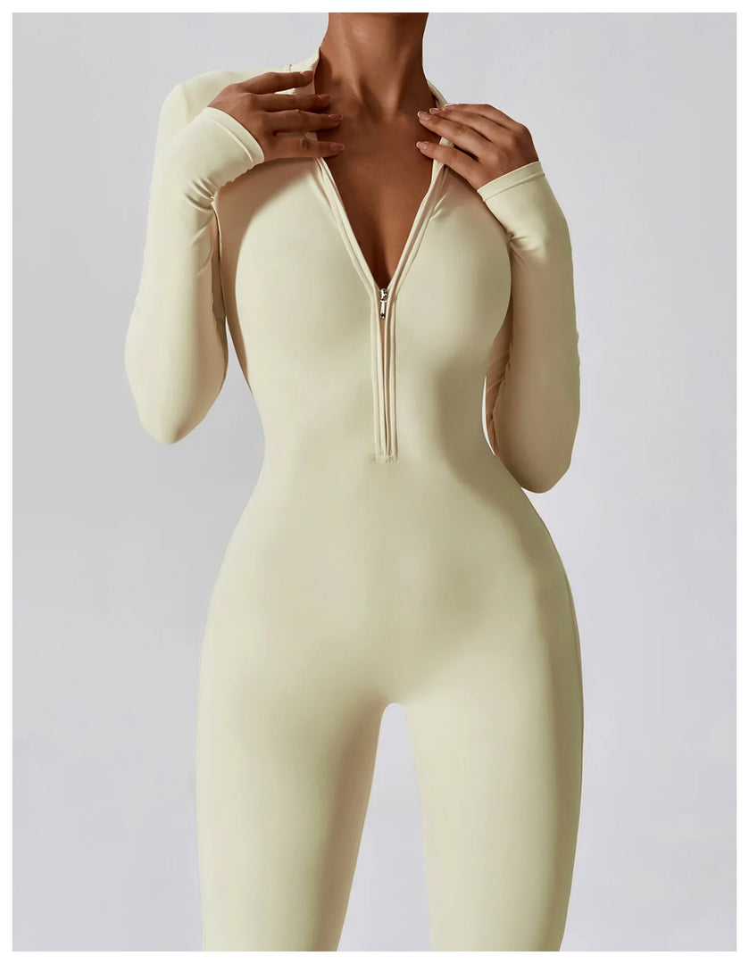 Zippered Contour Yoga Jumpsuit With Performance Gear