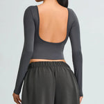 Load image into Gallery viewer, Soft Backless Sculpted Athleisure Crop Top With Sleeves
