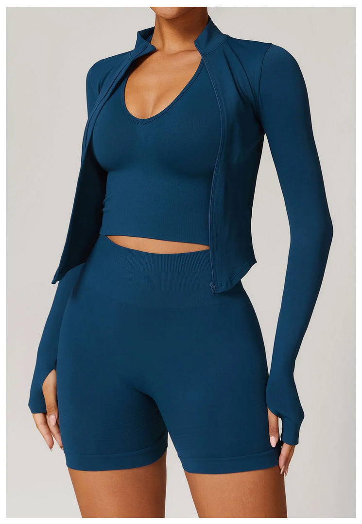 Seamless Contour Yoga Top With Zippered Long Sleeve
