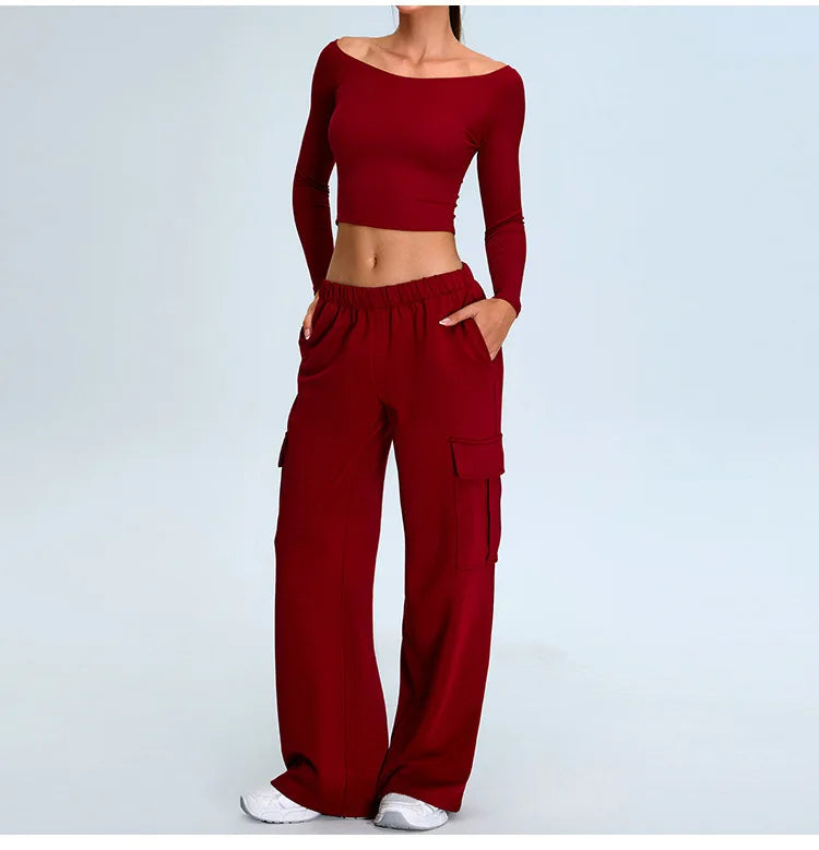 Off Shoulder Contour Seamless Athleisure Top Nylon