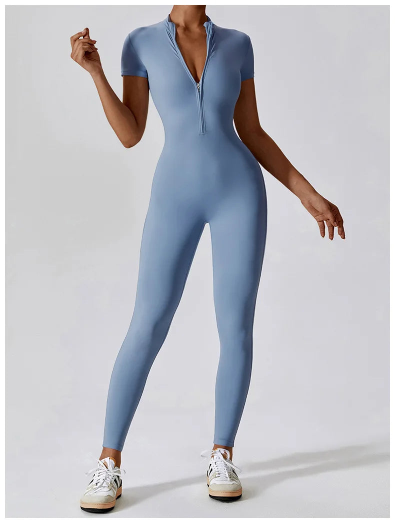 Seamless One Piece Yoga Bodysuit Zippered Breathable