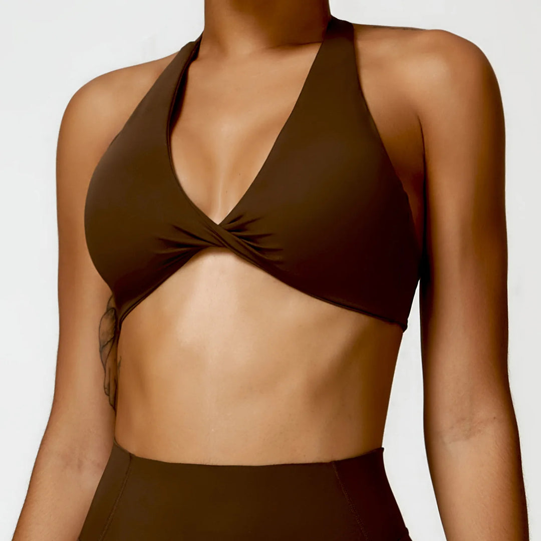 Breathable Contoured Nylon Halter Bralette With Twist